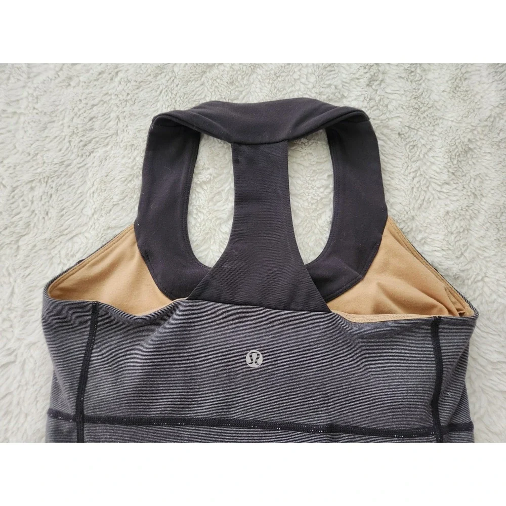 Lululemon Gray Striped Built in Bra Tank Top Racerback Workout Athletic Womens